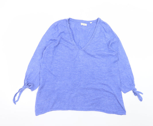FatFace Women's Blue Tunic Top UK 12 V-Neck Cotton 3/4 Sleeve