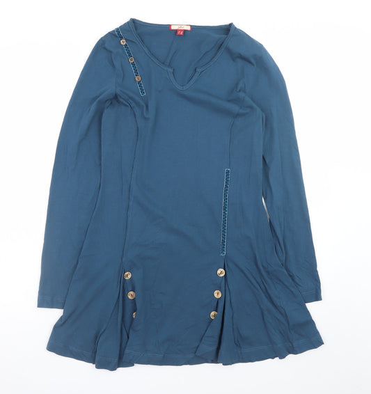 Additional front view of Joe Browns Women Blue, size 8, A-Line Long Sleeve V-Neck Dress