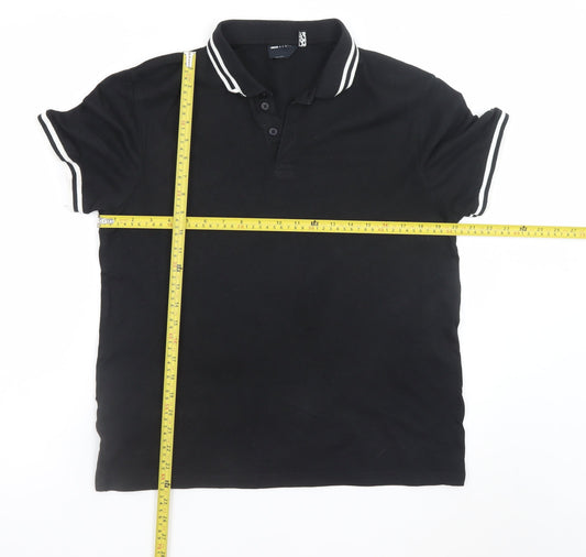 ASOS Design Men's Black Polo Shirt M Cotton Short Sleeve Tipped Collar