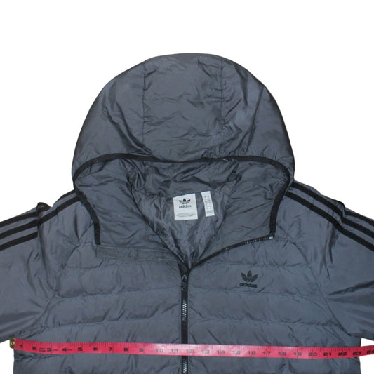 Adidas Mens Grey 2XL Puffer Jacket Hooded Full Zip Sportswear