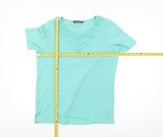 Bonmarche Womens Green Crochet Neck Short Sleeve T-Shirt Size S