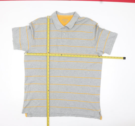 Charles Tyrwhitt Men’s Grey Striped Polo Shirt XXL Cotton Classic Fit