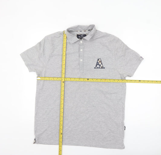 Aquascutum Men Grey Short Sleeve Polo Shirt XL Classic Fit