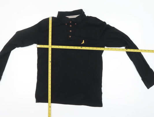Brave Soul Men's Black Long Sleeve Cotton Polo Shirt XS