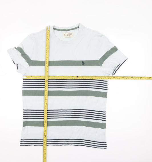 Original Penguin Men's White Green Striped Crew Neck T-Shirt M