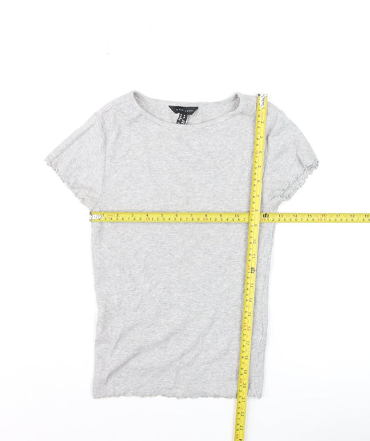 New Look Girls Grey Ribbed Short Sleeve T-Shirt Size 10 UK Cotton Blend