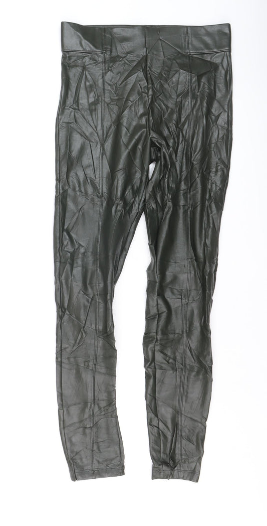 Marks & Spencer Women's Green Faux Leather Ankle Leggings Size 10 Long