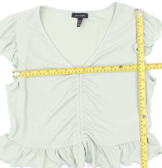 New Look Women’s Green Cropped Ruffle Blouse Size 18