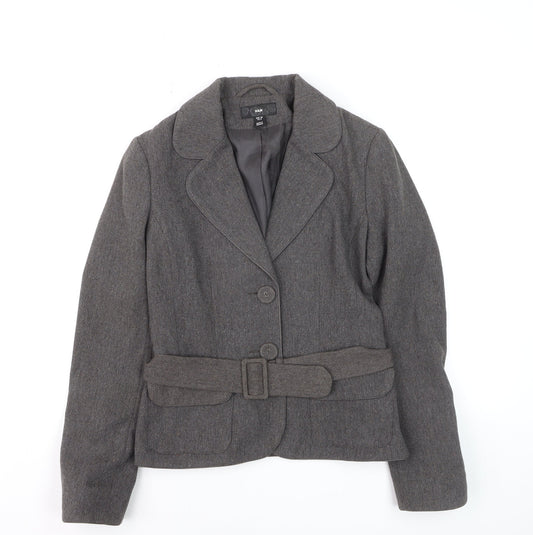 H&M Women Grey Wool Blend Belted Suit Jacket Size 8