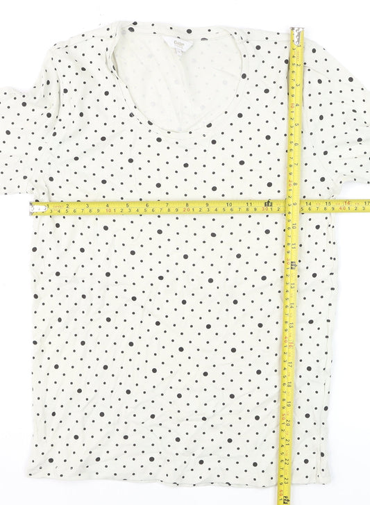 Cotton Traders Womens Ivory Polka Dot Long Sleeve T-Shirt Size 10