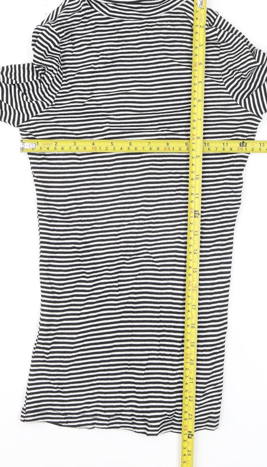 New Look Women’s Black Striped Roll Neck Long Sleeve Jumper Size 8
