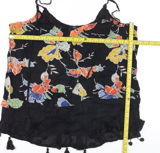 Next Women's Black Floral Tassel Camisole Top Size 14