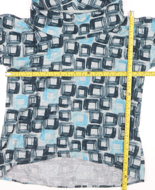 TIGI Womens Blue Geometric Roll Neck Jersey Long Sleeve Top Size 14/16