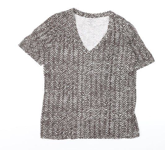 Banana Republic Women Brown Geometric V-Neck Short Sleeve T-Shirt M