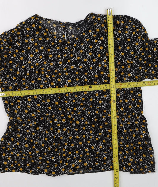 New Look Women Black Polka Dot Viscose Tunic Blouse Size 16