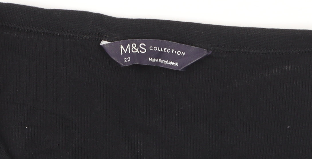 Marks and Spencer Womens Black Size 22 Stretch Jersey Short Sleeve T-Shirt
