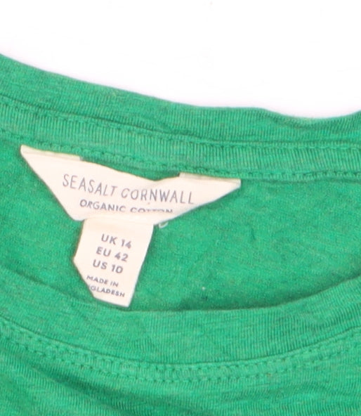 Seasalt Cornwall Womens Green Organic Cotton Long Sleeve T-Shirt UK 14