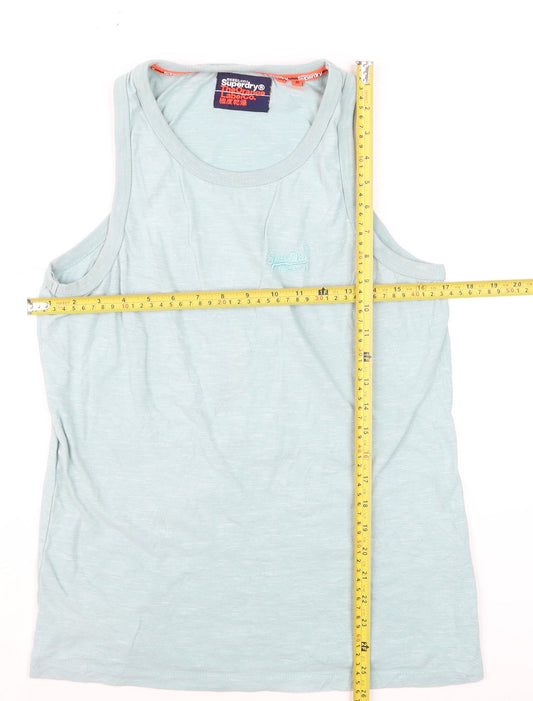 Superdry Men's Blue Tank Top M Lightweight Cotton Blend Gym Vest