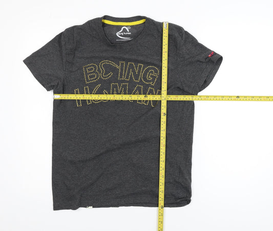 Being Human Men's Grey Studded Logo Crew Neck T-Shirt Size M