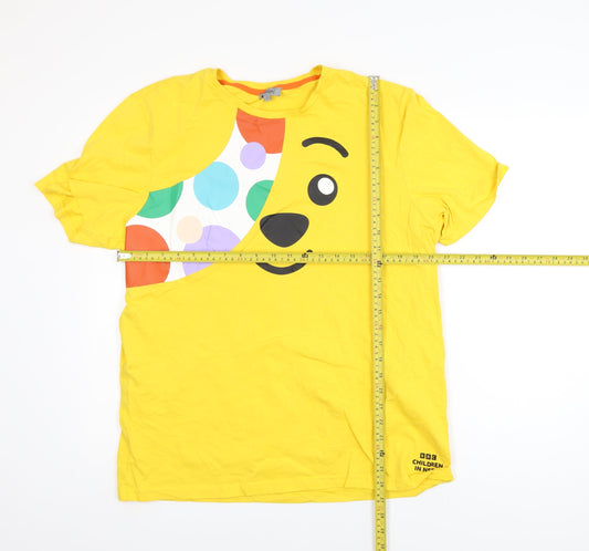 George Mens Yellow BBC Children In Need Pudsey T-Shirt L Cotton Crew Neck