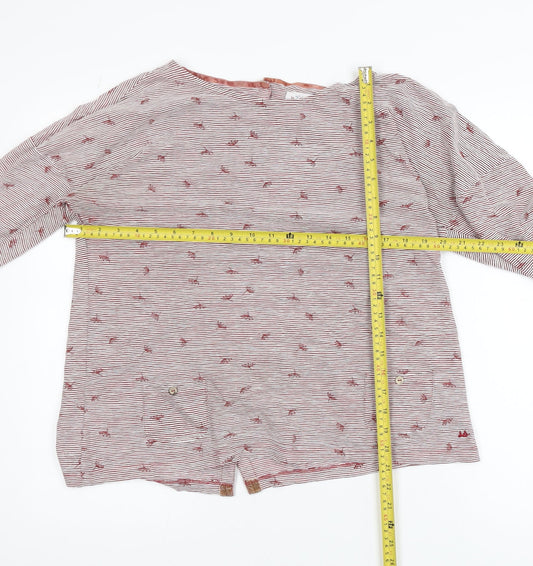 Mumtazary Women Red Striped Button Back Long Sleeve Tunic Blouse Size 16