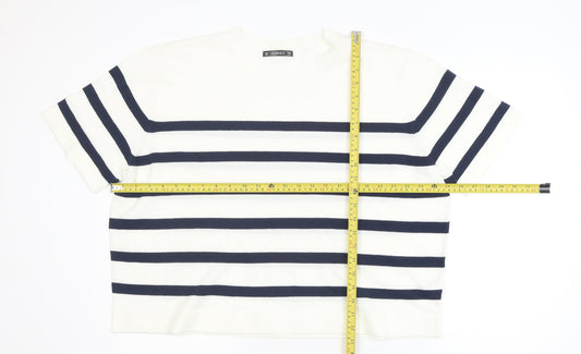 Dunnes Womens White Navy Stripe Short Sleeve Knit Jumper XL
