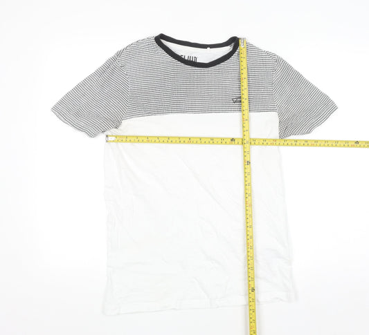 Fluid Men's Black and White Colourblock Crew Neck Cotton T-Shirt M