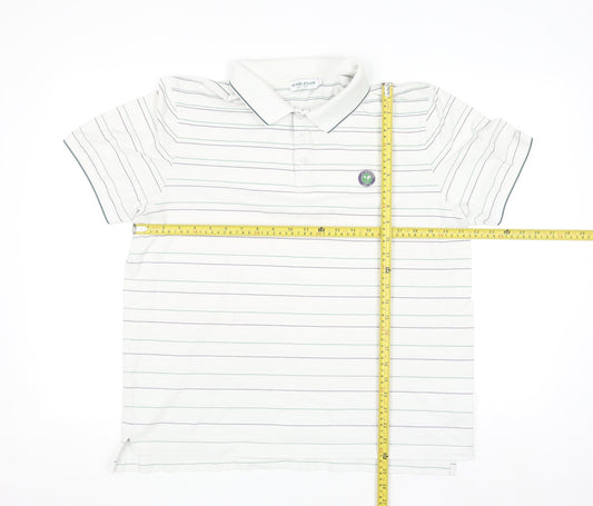 Wimbledon Men's White Striped Cotton Polo Shirt L Regular Fit