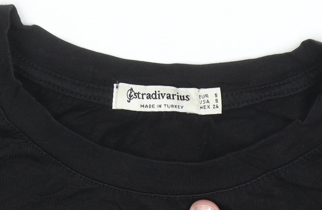 Stradivarius Womens Black Lunar Phases Graphic Cotton T-Shirt S