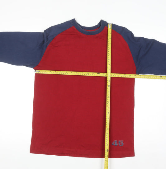 Jac Menswear Men Red & Navy Long Sleeve Colourblock Cotton T-Shirt M