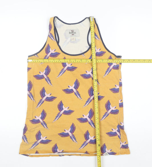 BellField Women's Yellow Bird Print Racerback Cotton Tank Top Size 10