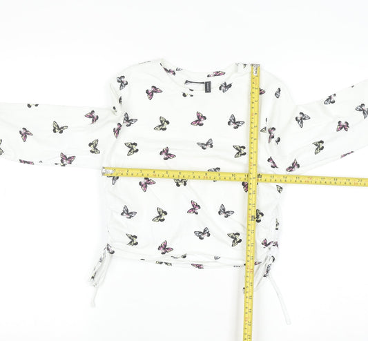 ASOS DESIGN Women's White Butterfly Long Sleeve Cropped T-Shirt UK 10