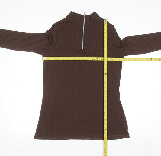 Boohoo Women’s Brown Long Sleeve High Neck Zip Top Size 16