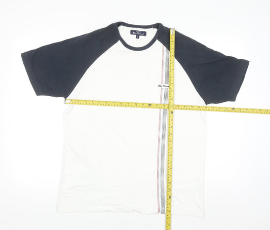 Ben Sherman Men's White Navy Graphic Crew Neck Cotton T-Shirt L