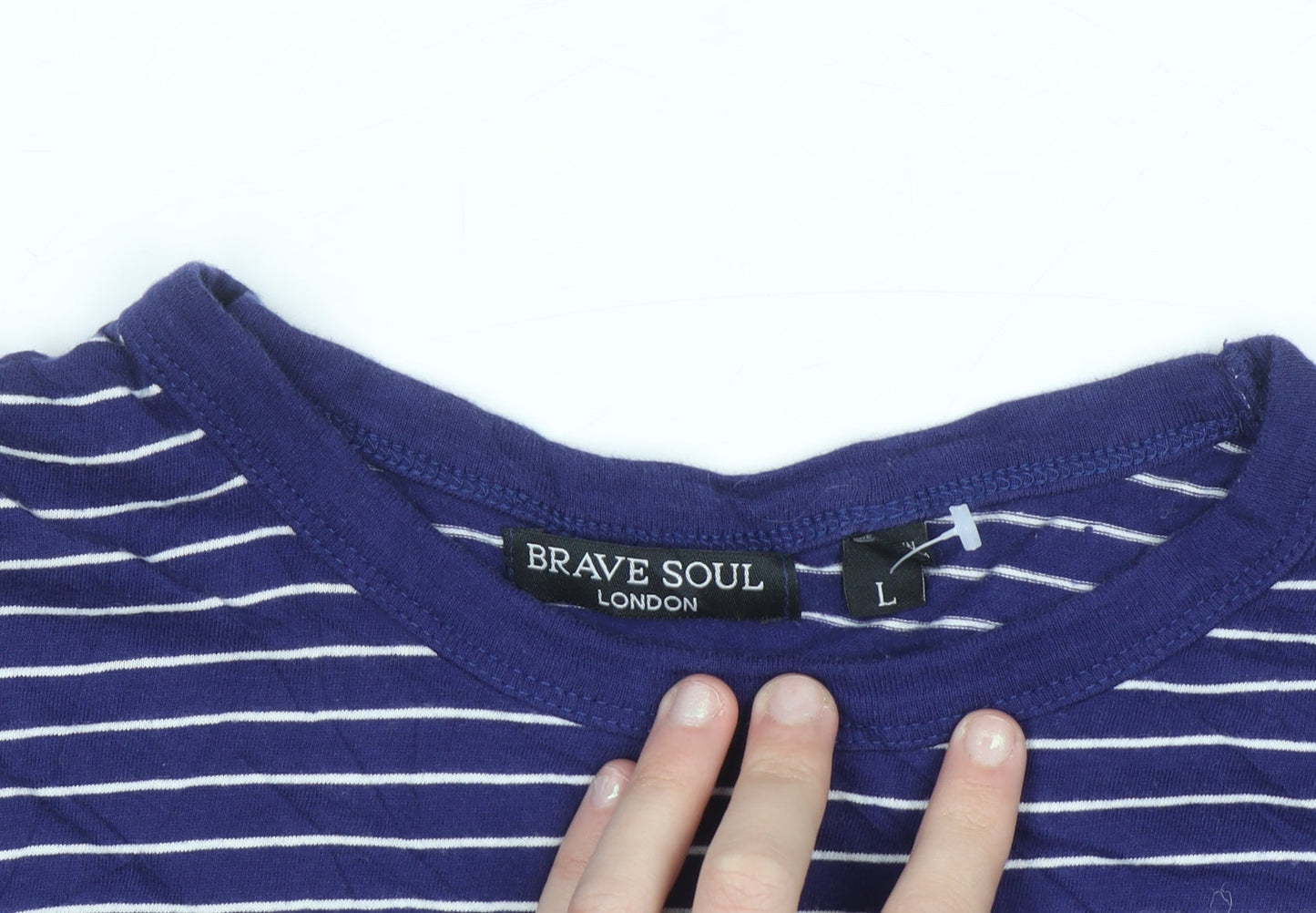 Brave Soul Women’s Blue Striped Cropped Long Sleeve Cotton T-Shirt Size L