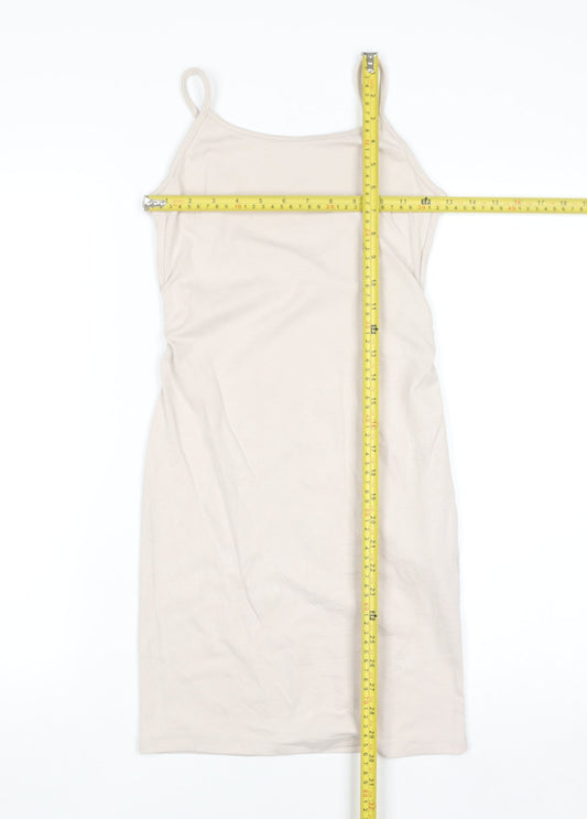 Bershka Women Beige Slip Dress Size 12 Stretch Modal Blend
