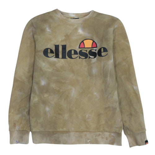 Ellesse Womens Beige Tie-Dye Sweatshirt UK 8 Crew Neck Logo Pullover