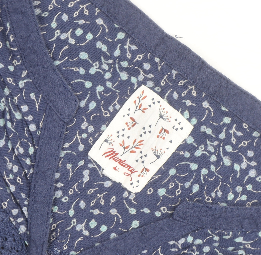 Mantaray Women Blue Floral Cotton Long Sleeve Tunic Blouse Size 12