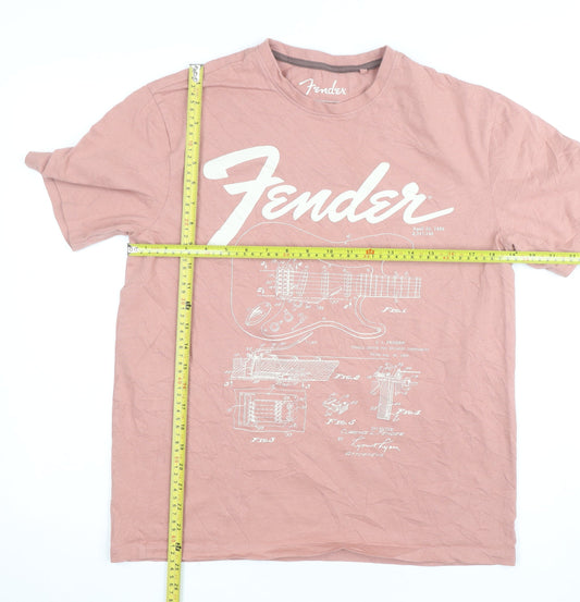 Fender Men's Pink Graphic Guitar Print Short Sleeve T-Shirt Medium