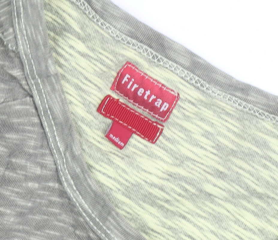 Firetrap Men's Green Long Sleeve Cotton Crew Neck Top Medium