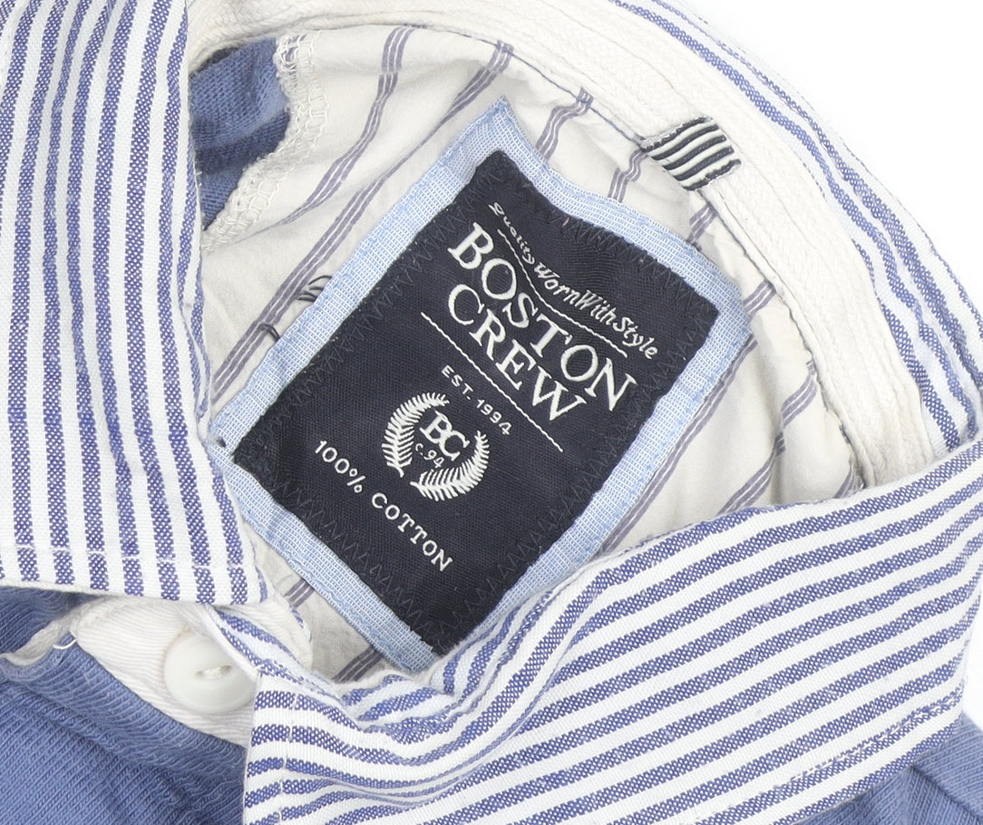 Boston Crew Men's Blue Colourblock Cotton Polo Shirt Size M