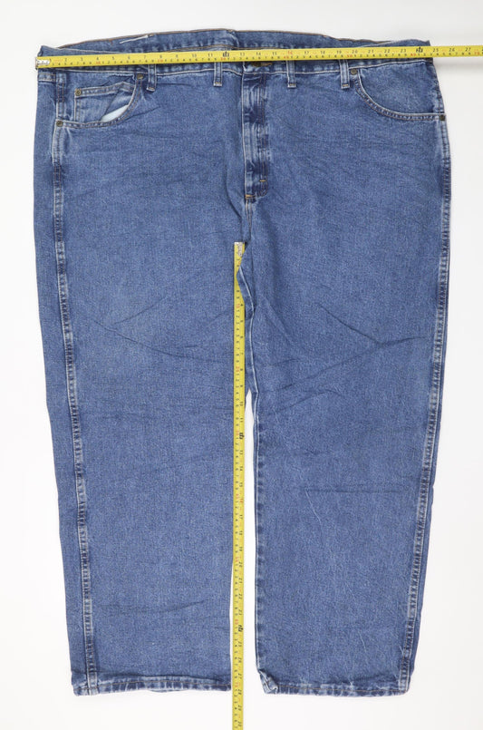 Wrangler Men's Blue Straight Denim Jeans 52x30 Relaxed Fit