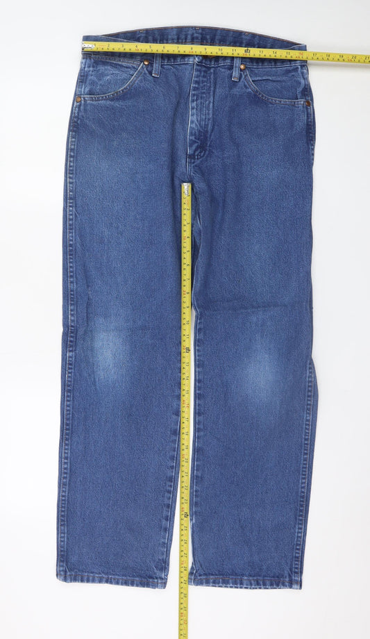 Wrangler Men's Blue 34x30 Regular Fit Straight Denim Jeans