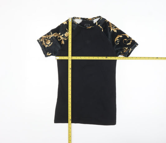 River Island Men's Black Gold Baroque Muscle Fit T-Shirt XS