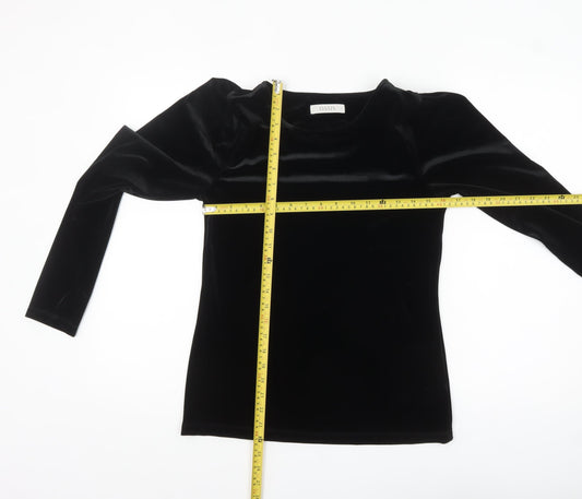 Oasis Women's Black Velvet Long Sleeve Crew Neck Blouse Size S
