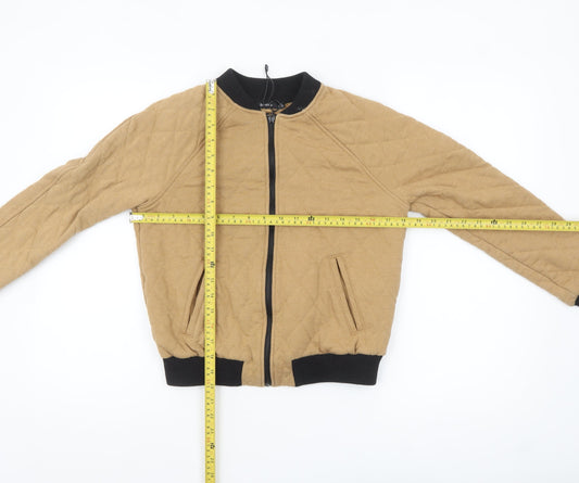 Bershka Women’s Beige Quilted Bomber Jacket Size S Casual Lightweight