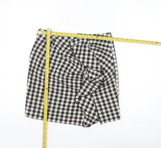 H&M Womens Black Check Ruffle Pencil Skirt Size 10