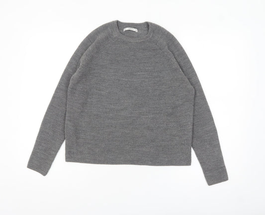 Mango Women Grey Acrylic Knit Crew Neck Pullover Jumper Size 10