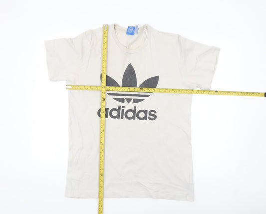 Adidas Men's Beige Trefoil Logo T-Shirt Size M Short Sleeve Cotton