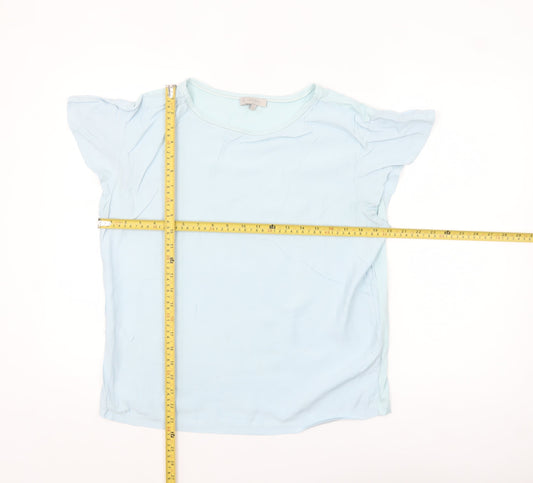 Hobbs Women Blue Modal Cotton Flutter Sleeve T-Shirt M